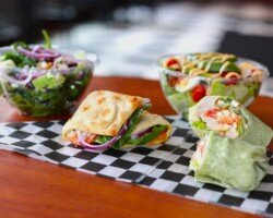 Salad and sandwich wraps available on the menu. Salad and sandwich wraps available on the menu.